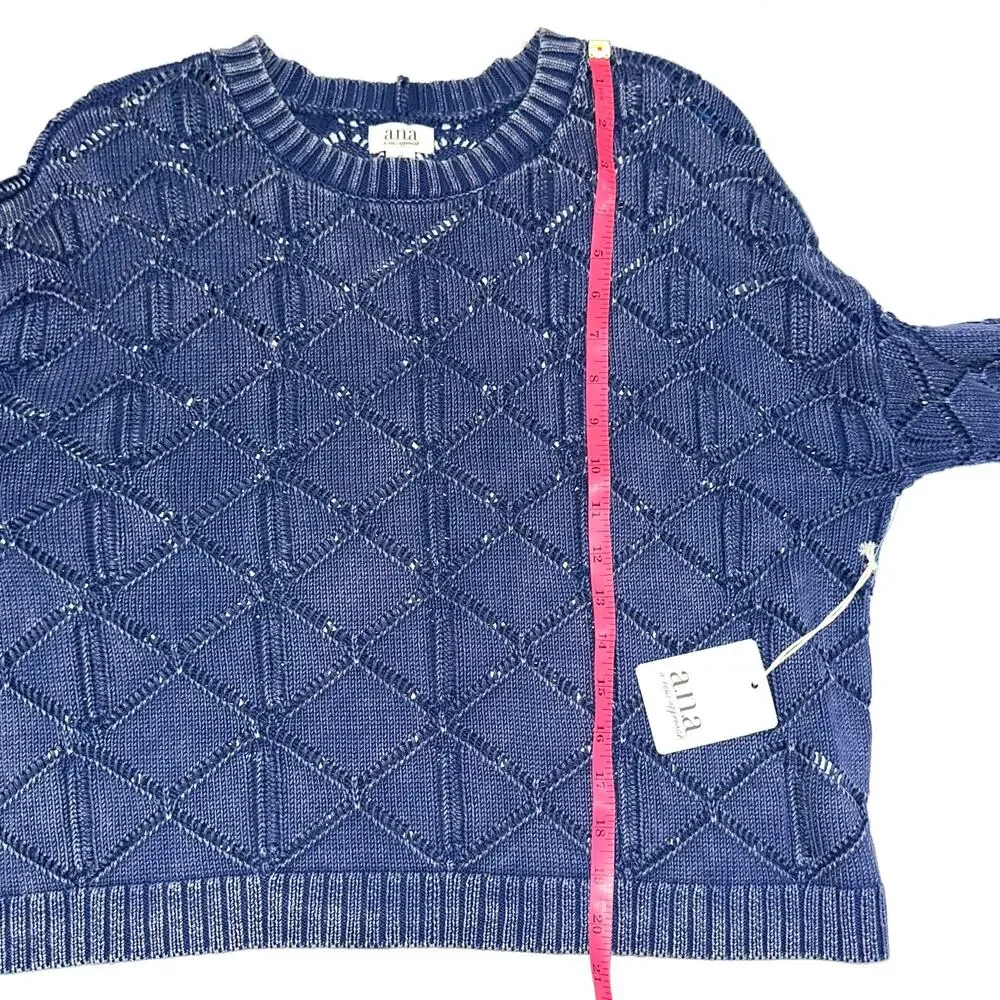 NWT a.n.a. Intricate Knit Indigo Stonewash Long Sleeve Crew Neck Sweater Size XS